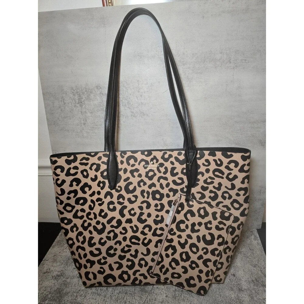 Kate Spade Arch Leopard Leather Tote Pouch Animal Cheetah K8466 Leopardo Great